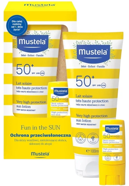 Zestaw Mustela Mleczko przeciwsłoneczne SPF50+ 100 ml + Sztyft przeciwsłoneczny 9 ml