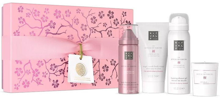 Zestaw Rituals The Ritual Of Sakura Gift Set S Krem do ciała 70 ml + Peeling do ciała 70 ml + Żel pod prysznic 50 ml + Świeca zapachowa 25 g